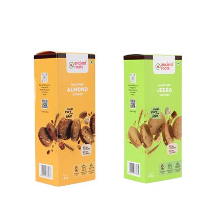 Ancient Roots Combo of Jeera Cookies & Almond Cookies - 150g of Each (Pack 2) / Delicious Biscuits (16-18 Pcs) / For Healthy Snacks/Breakfast, Best Paired with Tea & Coffee, No Maida, No Sugar, No Palm Oil