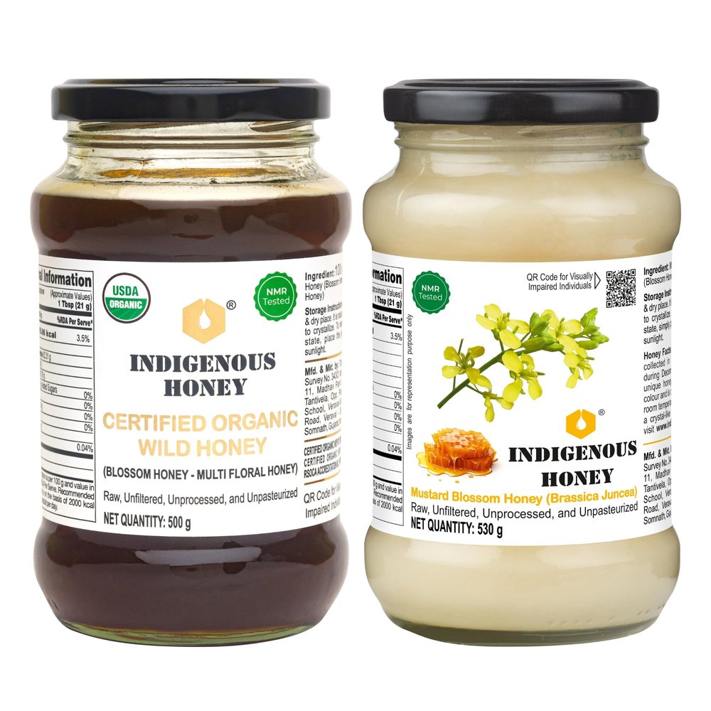 INDIGENOUS HONEY Certified Organic Wild Honey with Nmr tested Raw Crystalized Honey Pure Natural Unprocessed combo pack