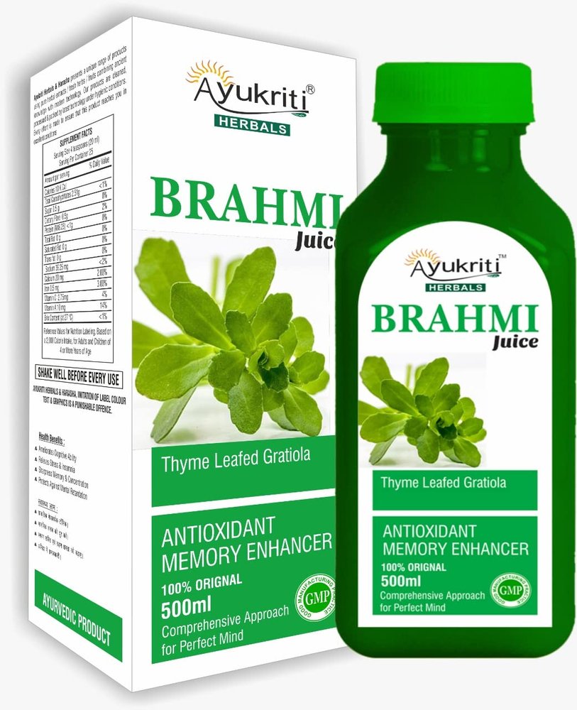 Ayukriti Herbals Brahmi Juice 500ml | Antioxidant Memory Enhancer | Helps Reduce Stress and Anxiety | No added sugar and preservatives | 100% Natural