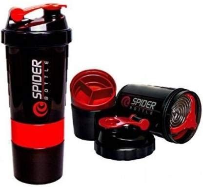 Crystal Zone Rubber Spider Protein Gym Shaker Bottle for Gym - 500 Milliliters, Black