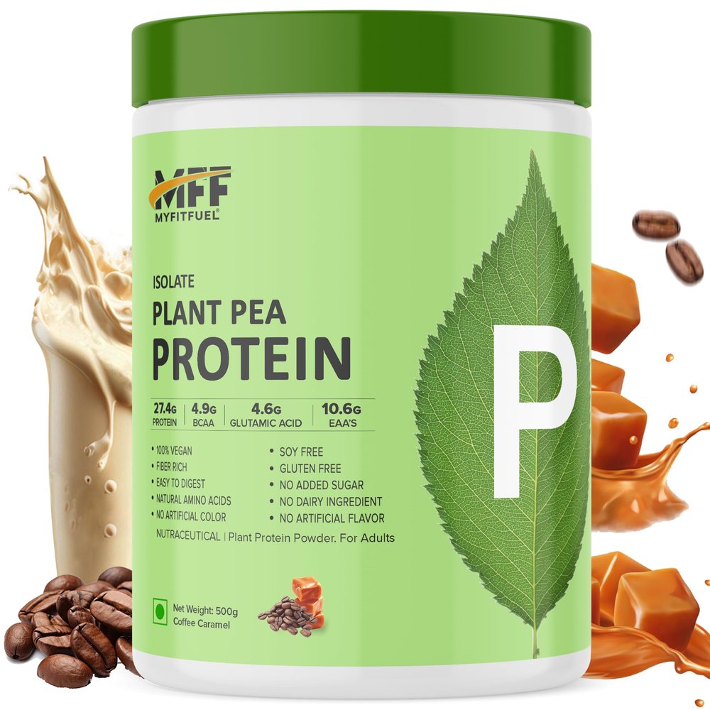 MyFitFuel Clean Plant Pea Protein Isolate (27.4g Protein, 4.9g BCAA, 10.6g EAA) |Easy to Digest | Vegan Plant Protein Powder [500g, 14 Servings, (Coffee Caramel)]