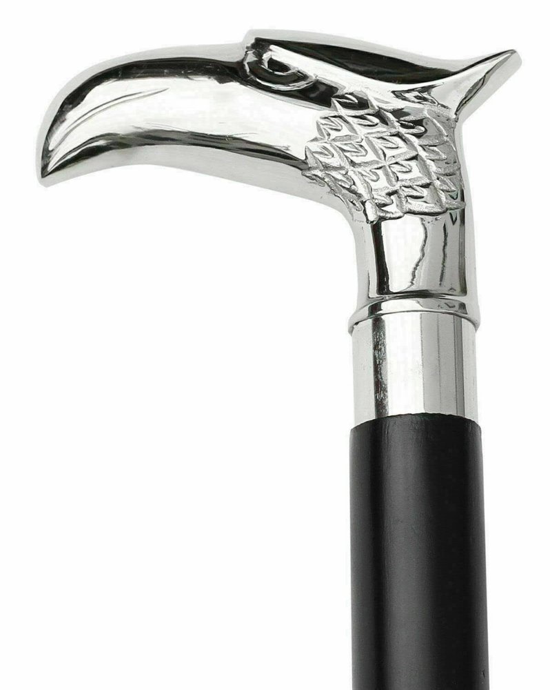 .Nautical Brass Walking Cane Wooden Walking Stick Silver Brass Handle