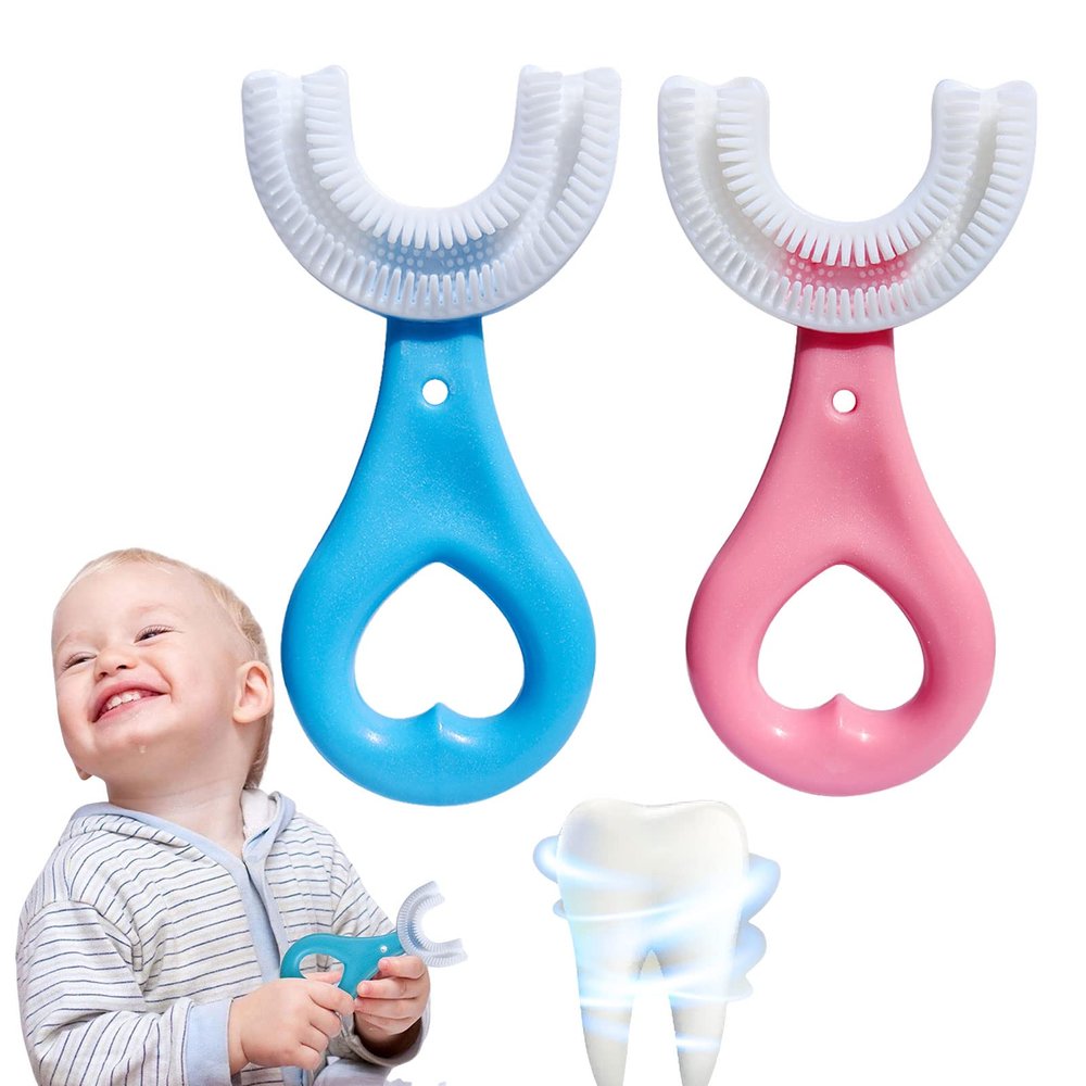 Diniva Kids U-Shaped Toothbrush, Food Grade Soft Silicone Brush Head, Oral Teeth Cleaning Full Mouth Toothbrush Design for 2-6 Year Toddlers and Children