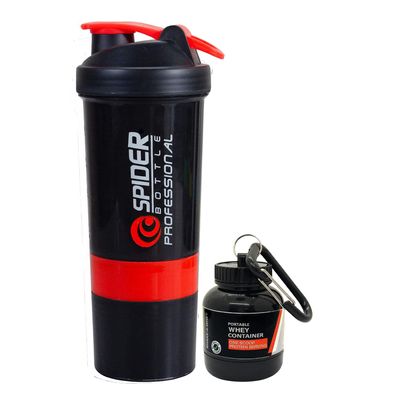 COOL INDIANS COMBO PACK OF SHAKER WITH WHEY PORTABLE PROTEIN OR SUPPLEMENT POWDER CARRYING CONTAINER|BPA-FREE AND 100% LEAK-PROOF SHAKER BOTTLE (SHAKER BOTTLE + WHEY PROTEIN CONTAINER) (RED)