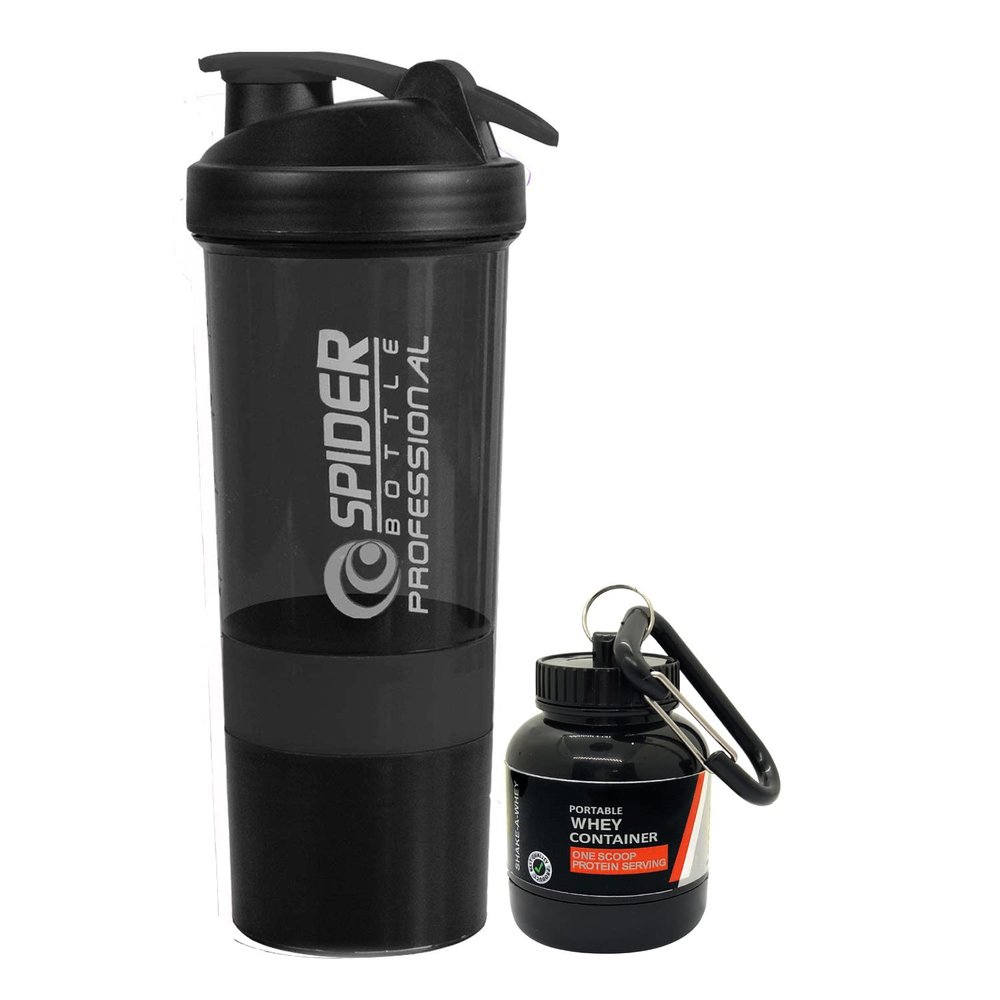 COOL INDIANS COMBO PACK OF SHAKER WITH WHEY PORTABLE PROTEIN OR SUPPLEMENT POWDER CARRYING CONTAINER|BPA-FREE AND 100% LEAK-PROOF SHAKER BOTTLE (SHAKER BOTTLE + WHEY PROTEIN CONTAINER) (BLACK)