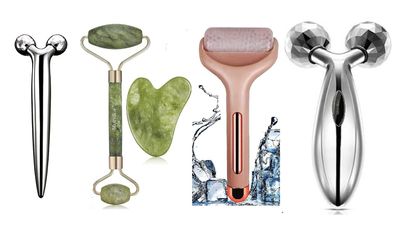 MORVIKA Ice Roller Face Massager, Facial Massager Jade Stone Roller & Gua Sha Tool 100% Natural, 3D Massager Roller
