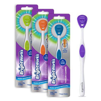 BrightWorks Tongue Cleaner - Dual Action Cleaning - Helps Freshen Breath - 3-Pack