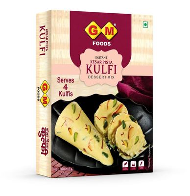 GM Foods Instant Kesar Pista Kulfi Dessert Mix Powder 100 Gram (Pack of 2) | Flavored Milk Powder | With Badam & Pista Bits | Natural Taste & Flavor Ice Cream | No Artificial Additives & Preservatives