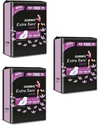 Extra Sure Jumbo Sanitary Pad vc maxi jumbo 320mm XXXl size For Women and Girl Combo 40+40+40 Pads + 10+10+10 Pantyliner Pack Of (XXXL, 150)