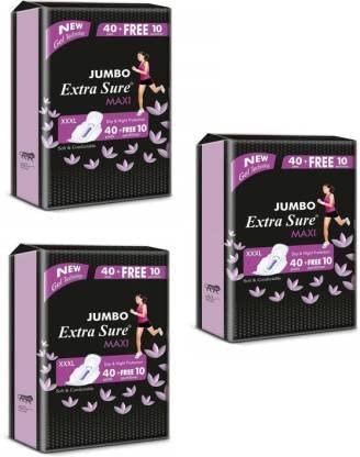 Extra Sure Jumbo Sanitary Pad vc maxi jumbo 320mm XXXl size For Women and Girl Combo 40+40+40 Pads + 10+10+10 Pantyliner Pack Of (XXXL, 150)