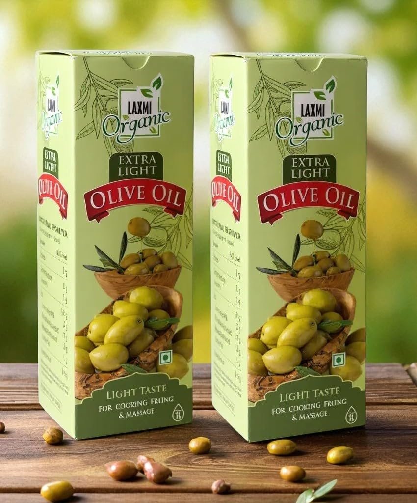LAXMI ORGANIC Extra Light Olive Oil 2L | Pure Jaitun Ka Tel Cold Pressed | Healthy Cooking Oil for Frying, Sauting & Baking | Natural Skin Care, Hair Care & Baby Massage Oil