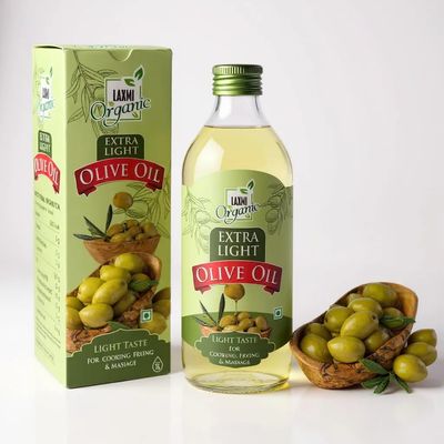 LAXMI ORGANIC Extra Light Olive Oil 1L | Pure Jaitun Ka Tel Cold Pressed | Healthy Cooking Oil for Frying, Baking & Salad Dressing | Natural Olive Oil for Hair Care, Skin Moisturizer & Baby Massage