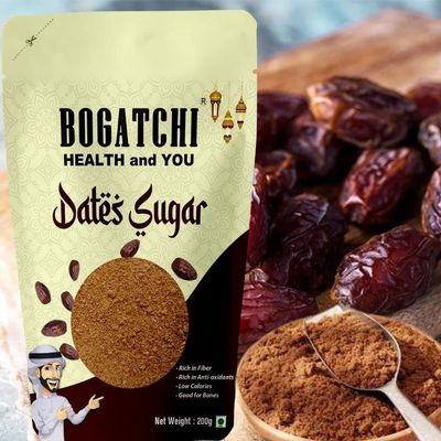BOGATCHI Sugar Free Natural Sweetner, Dry Dates Sugar, Dates sugar powder for kids, Arabian dates powder, Kharek powder, Dried Dates Powder, Natural dates Sugar for baking, Kharik Dates Powder, 200g