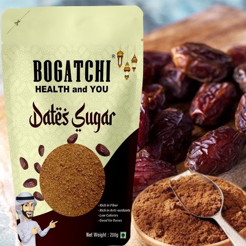 BOGATCHI Sugar Free Natural Sweetner, Dry Dates Sugar, Dates sugar powder for kids, Arabian dates powder, Kharek powder, Dried Dates Powder, Natural dates Sugar for baking, Kharik Dates Powder, 200g
