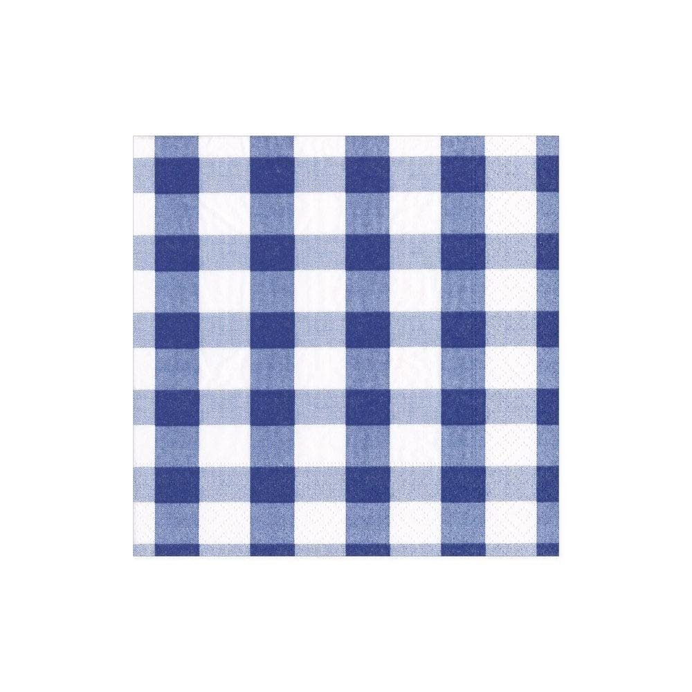 Caspari Gingham Paper Cocktail Napkins in Blue, 20 Per Package