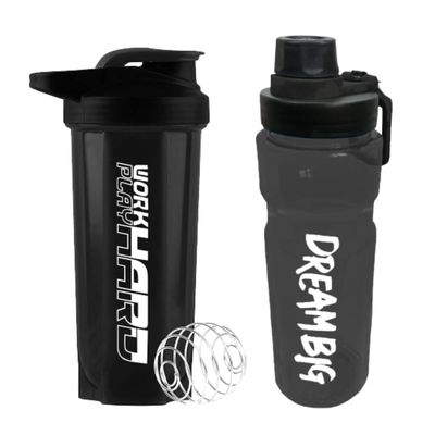 COOL INDIANS Gym Shaker Bottle 700 ML, Shaker Bottle for Protein Shake 100% Leakproof and BPA Free Protein Shaker|Sipper Bottle (Pack of 2 Shaker Bottle and Sipper Bottle) (Black)