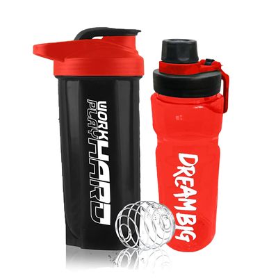 COOL INDIANS Sports Gym Shaker Bottle 700 ML, Shaker Bottle for Protein Shake 100% Leakproof and BPA Free Protein Shaker|Sipper Bottle (Pack of 2 Shaker Bottle and Sipper Bottle) (RED)