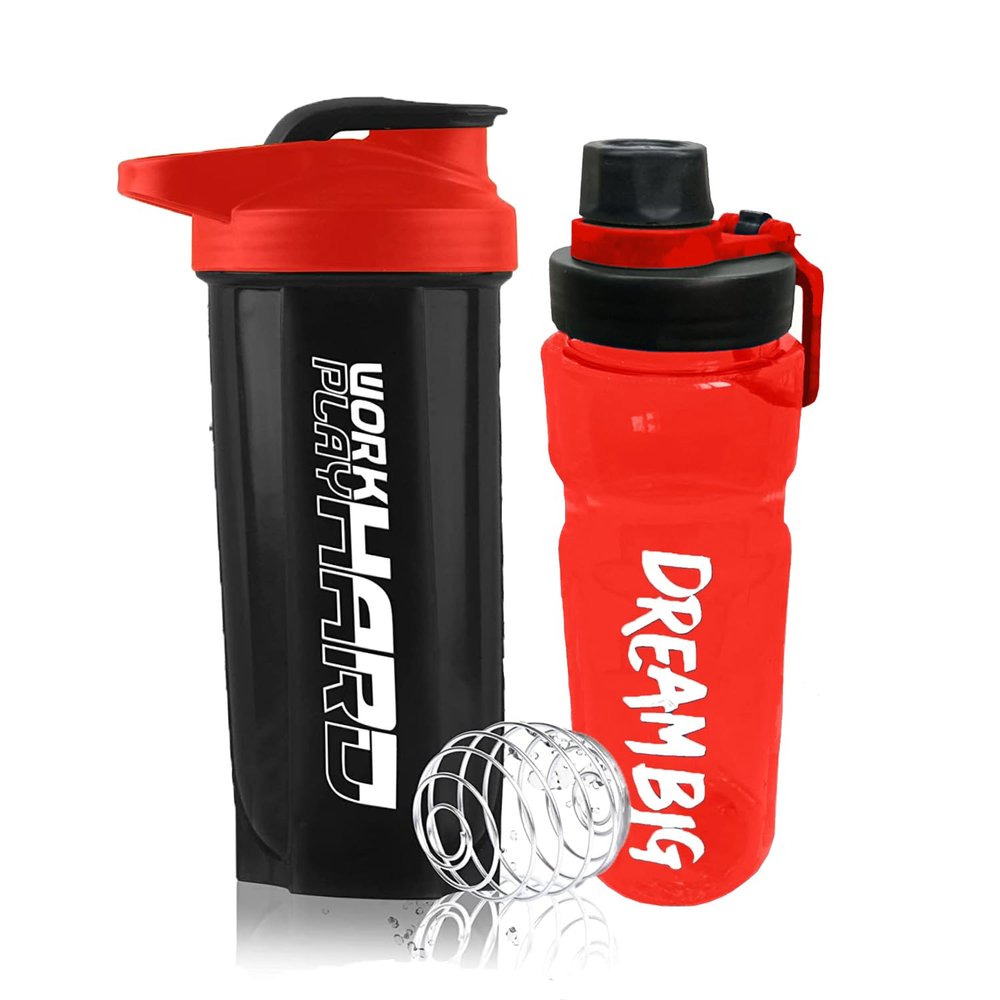 COOL INDIANS Sports Gym Shaker Bottle 700 ML, Shaker Bottle for Protein Shake 100% Leakproof and BPA Free Protein Shaker|Sipper Bottle (Pack of 2 Shaker Bottle and Sipper Bottle) (RED)