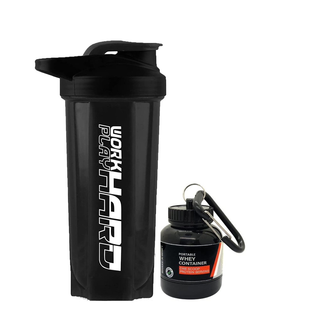 COOL INDIANS Sports Gym Shaker Bottle for Protein Shake 100% Leakproof and BPA Free Protein Shaker|Sipper Bottle (Pack of 2 Shaker Bottle and WHEY Loader Container Bottle) (Black)