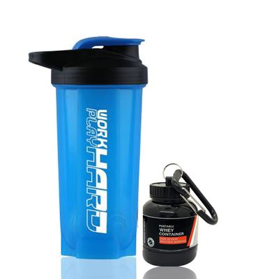 COOL INDIANS Sports Gym Shaker Bottle for Protein Shake 100% Leakproof and BPA Free Protein Shaker|Sipper Bottle (Pack of 2 Shaker Bottle and WHEY Loader Container Bottle) (Blue)