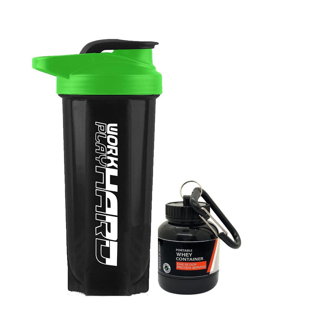 COOL INDIANS SPORTS GYM SHAKER BOTTLE FOR PROTEIN SHAKE 100% LEAKPROOF AND BPA FREE PROTEIN SHAKER|SIPPER BOTTLE (PACK OF 2 SHAKER BOTTLE AND WHEY LOADER CONTAINER BOTTLE) (GREEN)