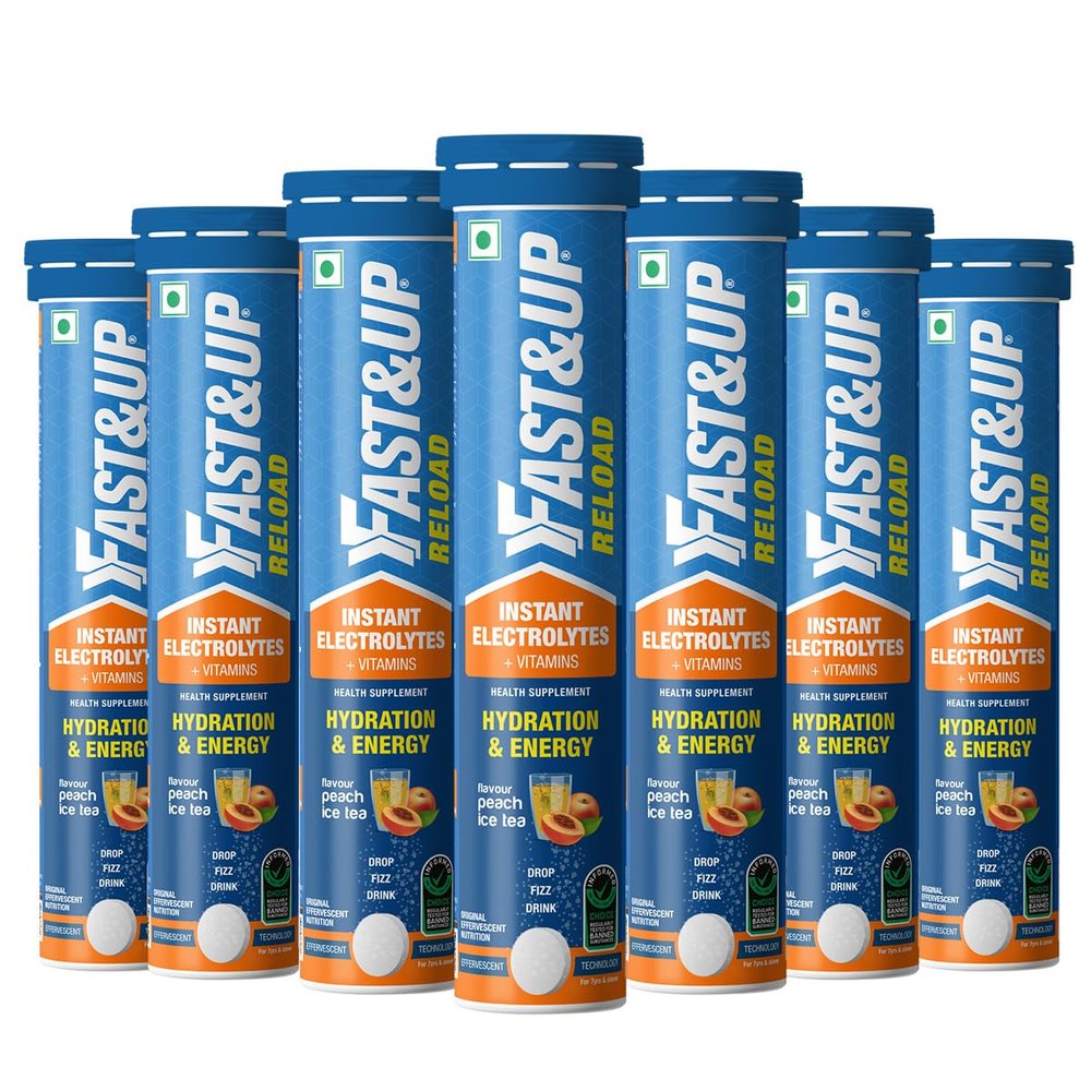 FAST&UP Reload electrolyte instant energy and hydration drink - 20 effervescent tablets - Peach ice tea flavour - Pack of 7