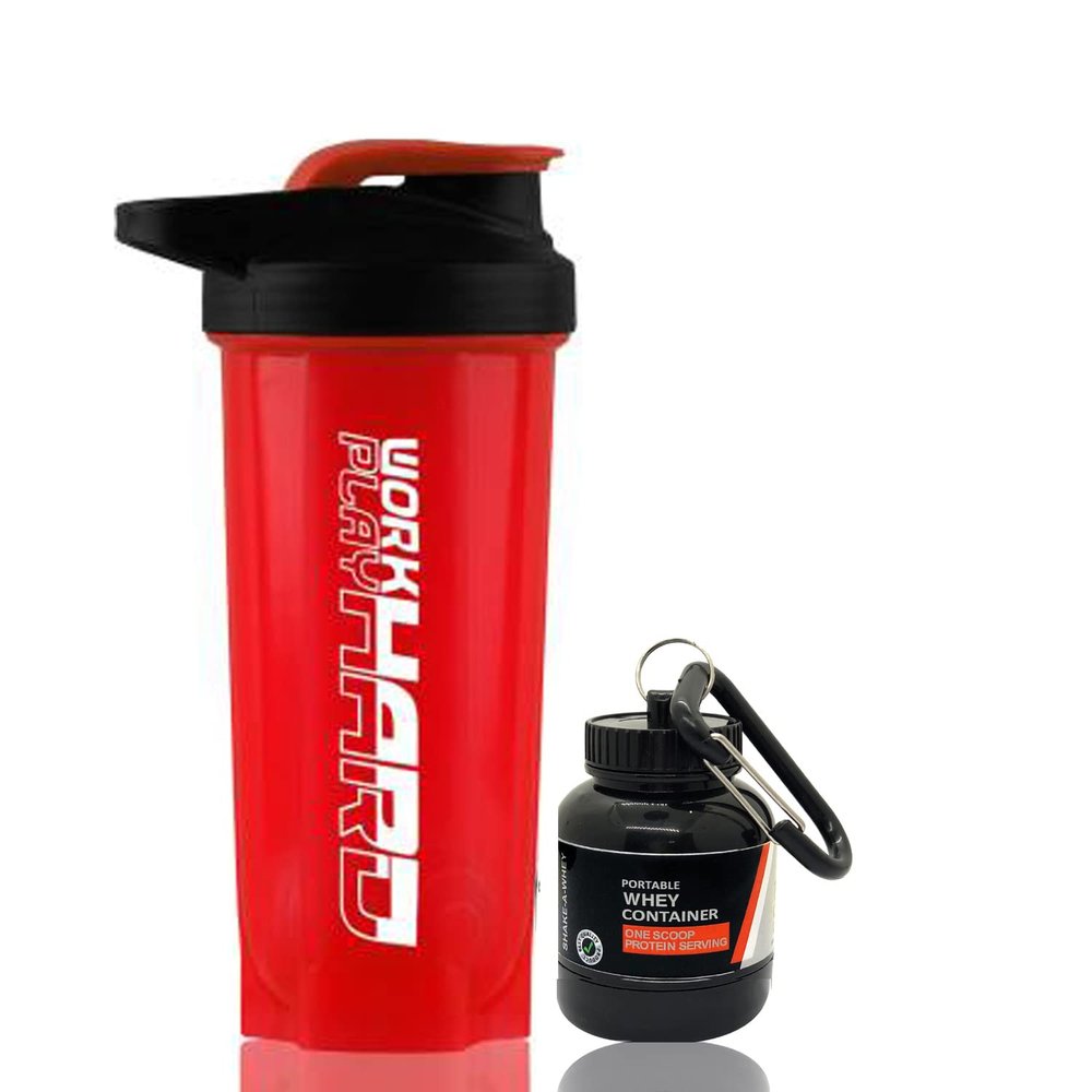 COOL INDIANS Sports Gym Shaker Bottle for Protein Shake 100% Leakproof and BPA Free Protein Shaker|Sipper Bottle (Pack of 2 Shaker Bottle and WHEY Loader Container Bottle) (RED)