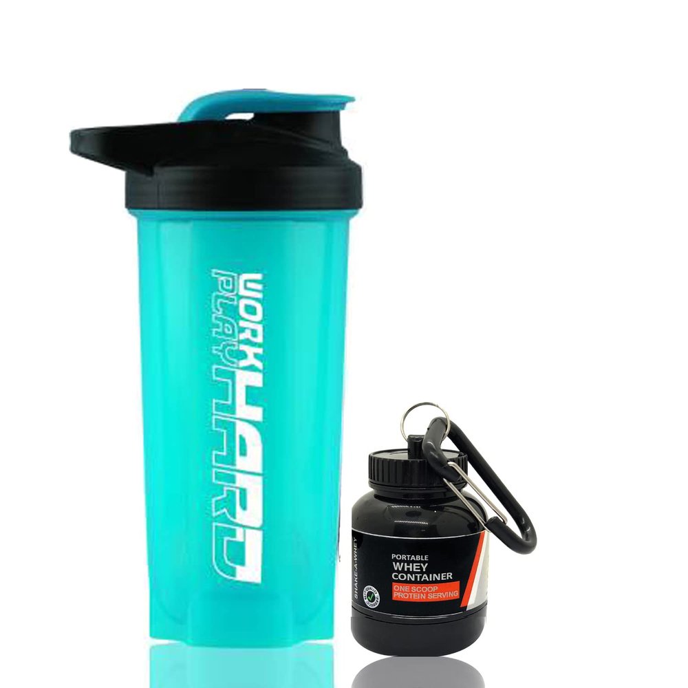 COOL INDIANS SPORTS GYM SHAKER BOTTLE FOR PROTEIN SHAKE 100% LEAKPROOF AND BPA FREE PROTEIN SHAKER|SIPPER BOTTLE (PACK OF 2 SHAKER BOTTLE AND WHEY LOADER CONTAINER BOTTLE) (SEA-GREEN)