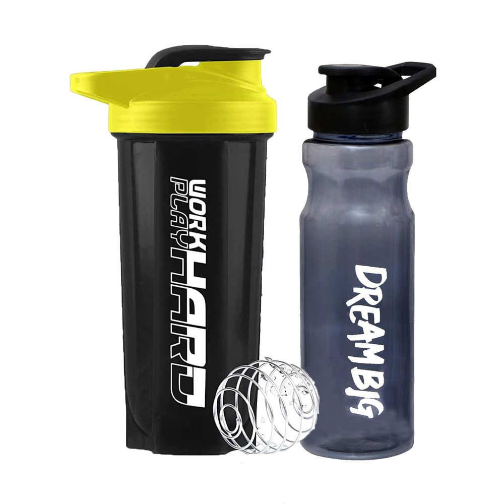 COOL INDIANS Sports Gym Shaker Bottle 700 ML, Shaker Bottle for Protein Shake 100% Leakproof and BPA Free Protein Shaker|Sipper Bottle (Pack of 2 Shaker Bottle and Sipper Bottle) (Yellow)