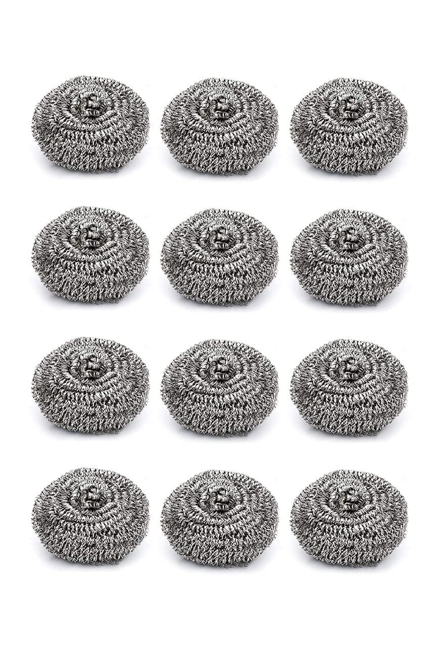GR DESIGN Stainless Steel Scrubber for Utensils/Dishes/Pans/Ovens/Kitchen Sinks/Tiles/Grills/Stove/Oil Grease/Dirt Remover/Saves Water with Bigger Diameter/Multipurpose (Set of 12)