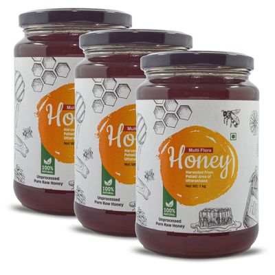 Goldwyn Honey: Multiflora Raw Honey | 100% Pure & Natural | Organic Honey | Unprocessed  Unfiltered  Unpasteurized | Single Origin  No Additives - Ethically Sourced | Honey Dipper (3 x 1 Kg)