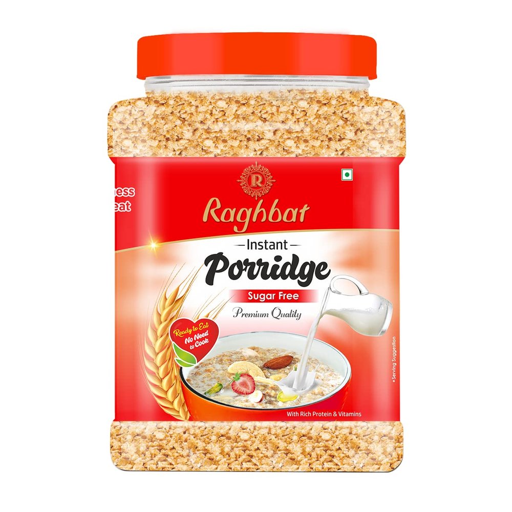 Raghbat High Fiber Instant Roasted Porridge Sugar Free with Proteins & Vitamins 750gm Jar Pack Of 1 Nutritious Breakfast Cereals, (Daliya/Dalia)