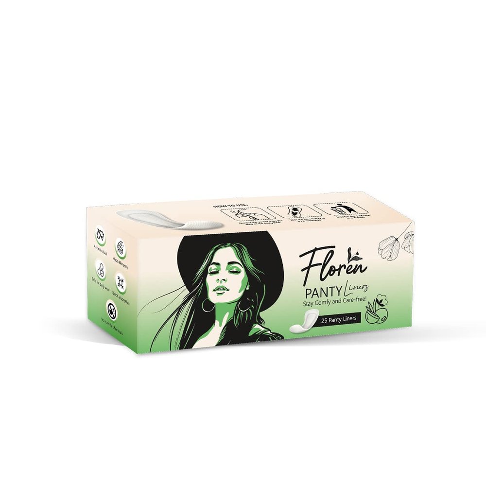 FLOREN Panty Liners | Curvy Design for Extra Comfort | Cottony-Soft Surface with 185mm Wide Optimal Coverage (25 Liners) - Pack of 2