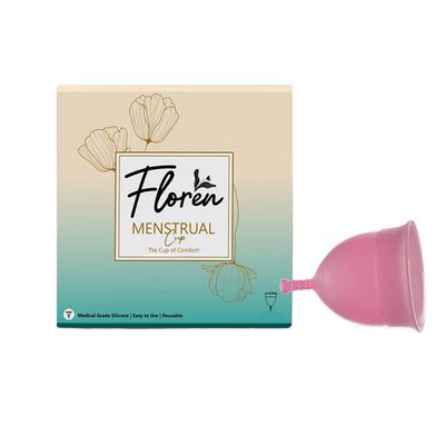 Floren Reusable Menstrual Cup for Women with Pouch | FDA Approved, 100% Medical Grade Silicone, Ultra Soft, Odour and Rash Free, No Leakage, Protects Up to 8-10 Hours, (Large size) - Pack of 1