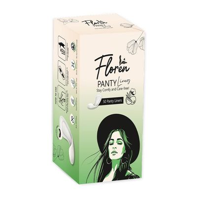 FLOREN Panty Liners | Curvy Design for Extra Comfort | Cottony-Soft Surface with 185mm Wide Optimal Coverage (50 Liners) - Pack of 1