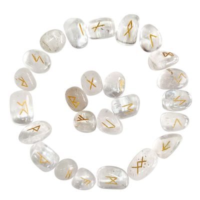 9Dzine Clear Quartz Crystal Rune Set for Divination,Viking Runes