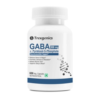Trexgenics GABA (Gamma aminobutyric aicd) 500 mg, Pyridoxal 5 Phosphate 1 mg, Neurotransmitter, Stress, Sleep Support VEGAN & NON-GMO (60 Veg Capsules) (Pack of 1)