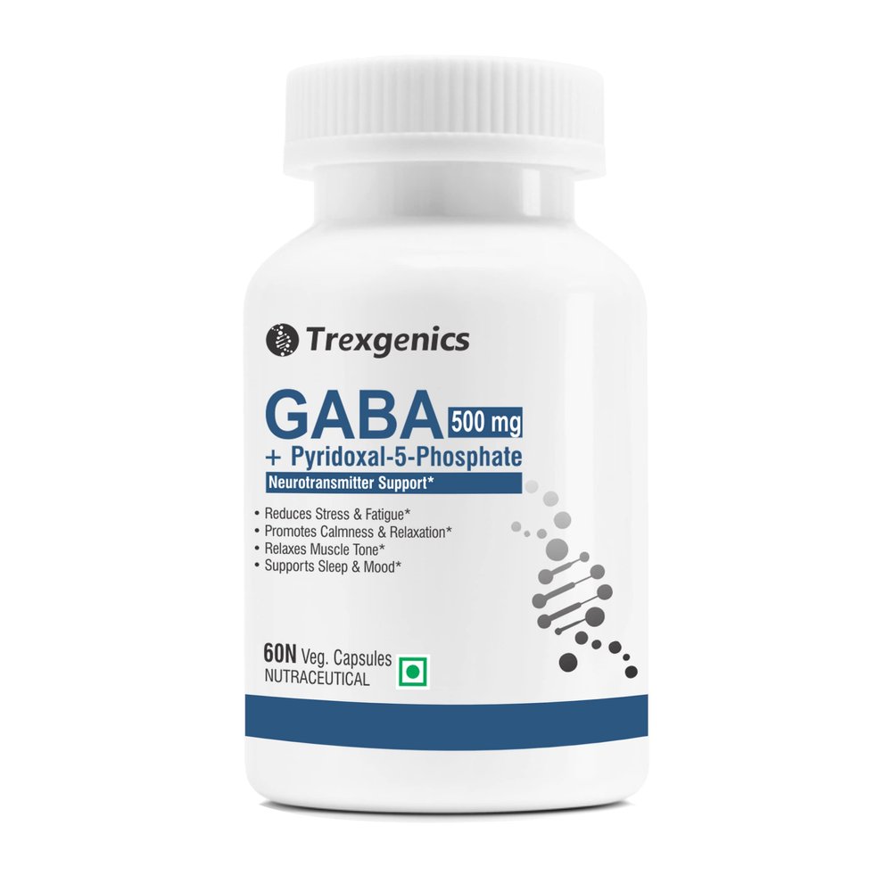 Trexgenics GABA (Gamma aminobutyric aicd) 500 mg, Pyridoxal 5 Phosphate 1 mg, Neurotransmitter, Stress, Sleep Support VEGAN & NON-GMO (60 Veg Capsules) (Pack of 1)