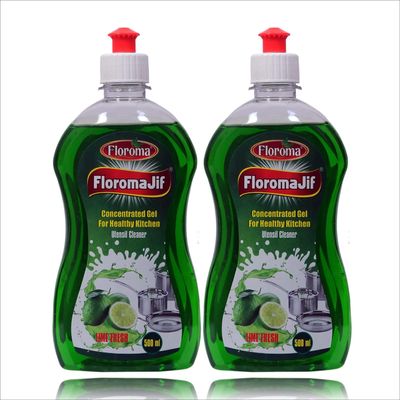FLOROMA JIF Dishwash Liquid (Lime Fresh, 500ml x 2)