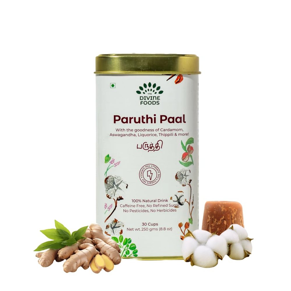 The Divine Foods Paruthi Paal Cotton Seed Latte Mix | Cold-Pressed | Antioxidant-Rich | Supports Heart Health & Cholesterol | No Preservatives | Ready-to-Mix | 250g