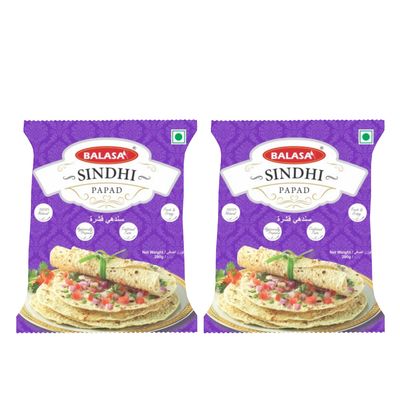 Balasa Sindhi Masala Papad | Crispy & Colorful Indian Snack | Ready-to-Fry Papad | Fun & Tasty Treats for Kids & Adults (200 Gms X 2)