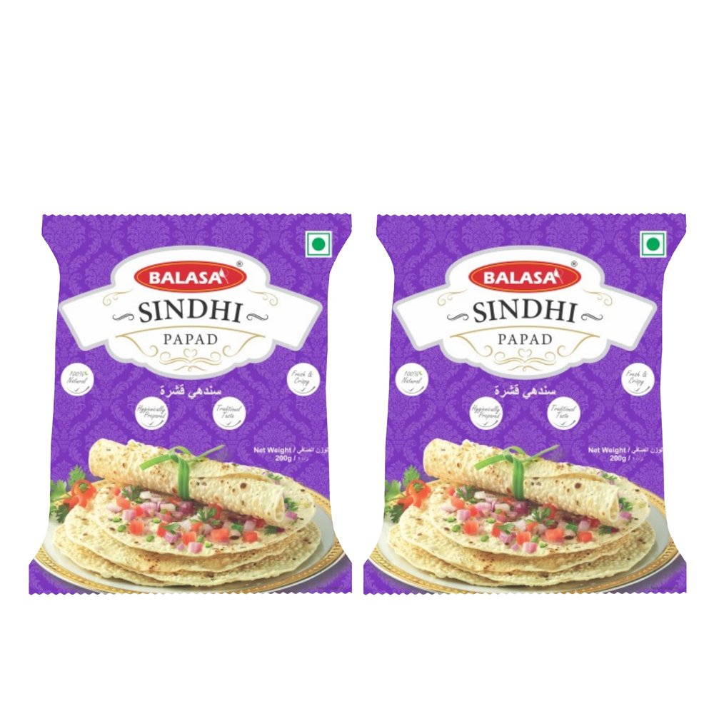 Balasa Sindhi Masala Papad | Crispy & Colorful Indian Snack | Ready-to-Fry Papad | Fun & Tasty Treats for Kids & Adults (200 Gms X 2)