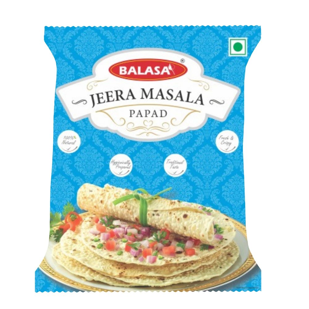 Balasa Jeera Masala Papad (200 Gms Packet) | Indian Meal Side Dish | Flavored Papad with Jeera | Healthy Indian Appetizer | Vegetarian Indian Snack 200 g