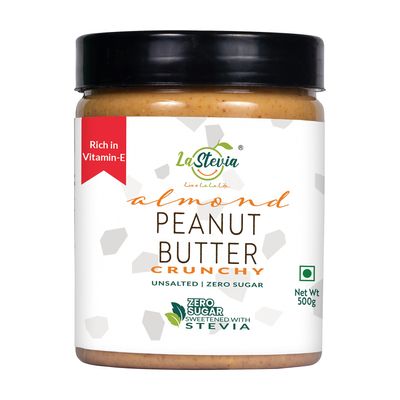 LaStevia Almond Peanut Butter Crunchy 500g, Zero Sugar, Sweetened with Stevia, Low Glycemic