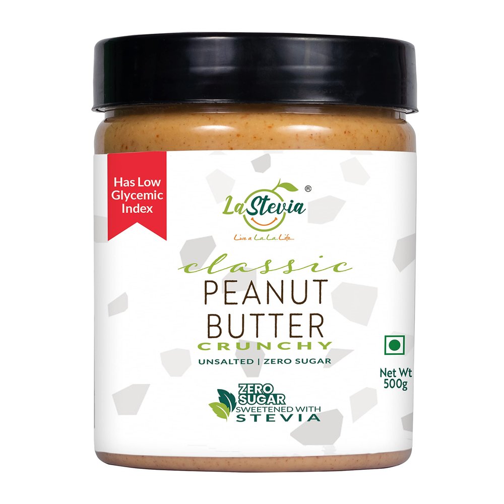 LaStevia Classic Peanut Butter Crunchy 500g, Zero Sugar, Sweetened with Stevia, Low Glycemic