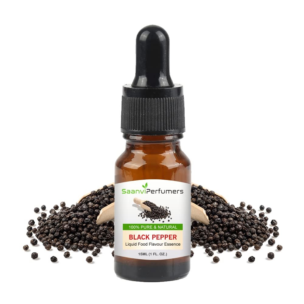 Saanvi Perfumers Black Pepper Food Flavour Essence 15ml For Used in Food, Soups, Stir-Fries, Pasta, Ice-Creams, Sauces to Pastries, Cookies and Brownies, Frostings, Confectionary, and Others Desserts