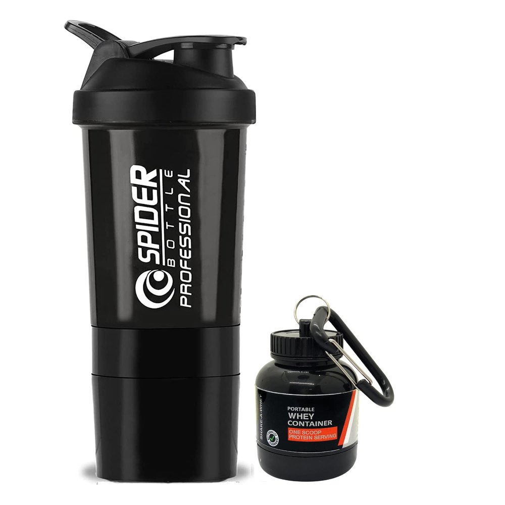 COOL INDIANS PROTEIN GYM SHAKER BOTTLE WITH WHEY CONTAINER BOTTLE 100% LEAK-PROOF SHAKER BLENDER WITH 2 EXTRA COMPARTMENT FOR PROTEIN PRE WORKOUT SHAKER BOTTLE BPA FREE (BLACK)