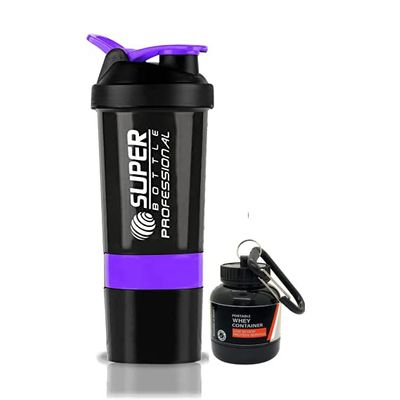 COOL INDIANS Gym Shaker Bottle with WHEY Container Bottle 500ML, Shaker Bottle for Protein Shake 100% Leak-Proof Guarantee Protein Shaker|Sipper Bottle, Ideal for Protein, PRE Workout (Purple)