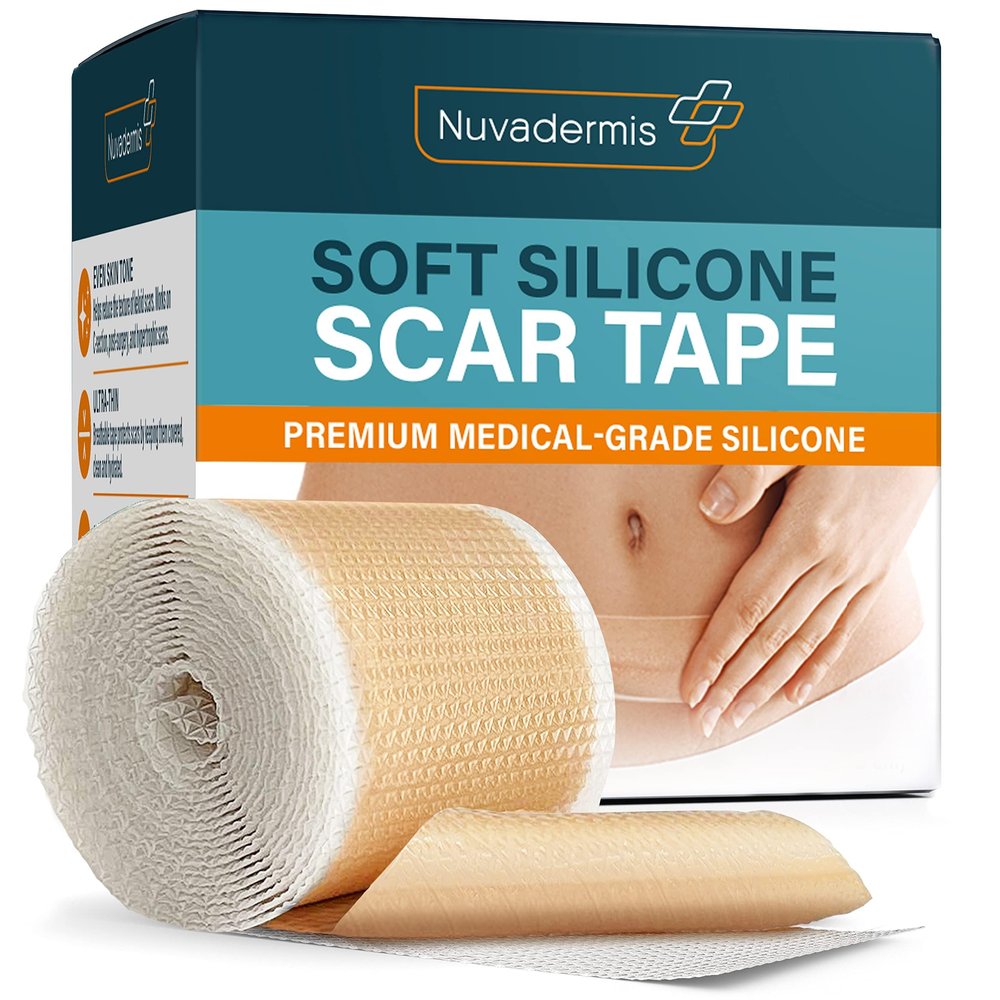 NUVADERMIS Silicone Scar Tape for Surgical Scars - 60" x 1.5" Roll - Extra Long Scar Sheets for C-Section, Tummy Tuck, Keloid, and Surgical Scars - Reusable Medical Grade Silicone Scar Tape