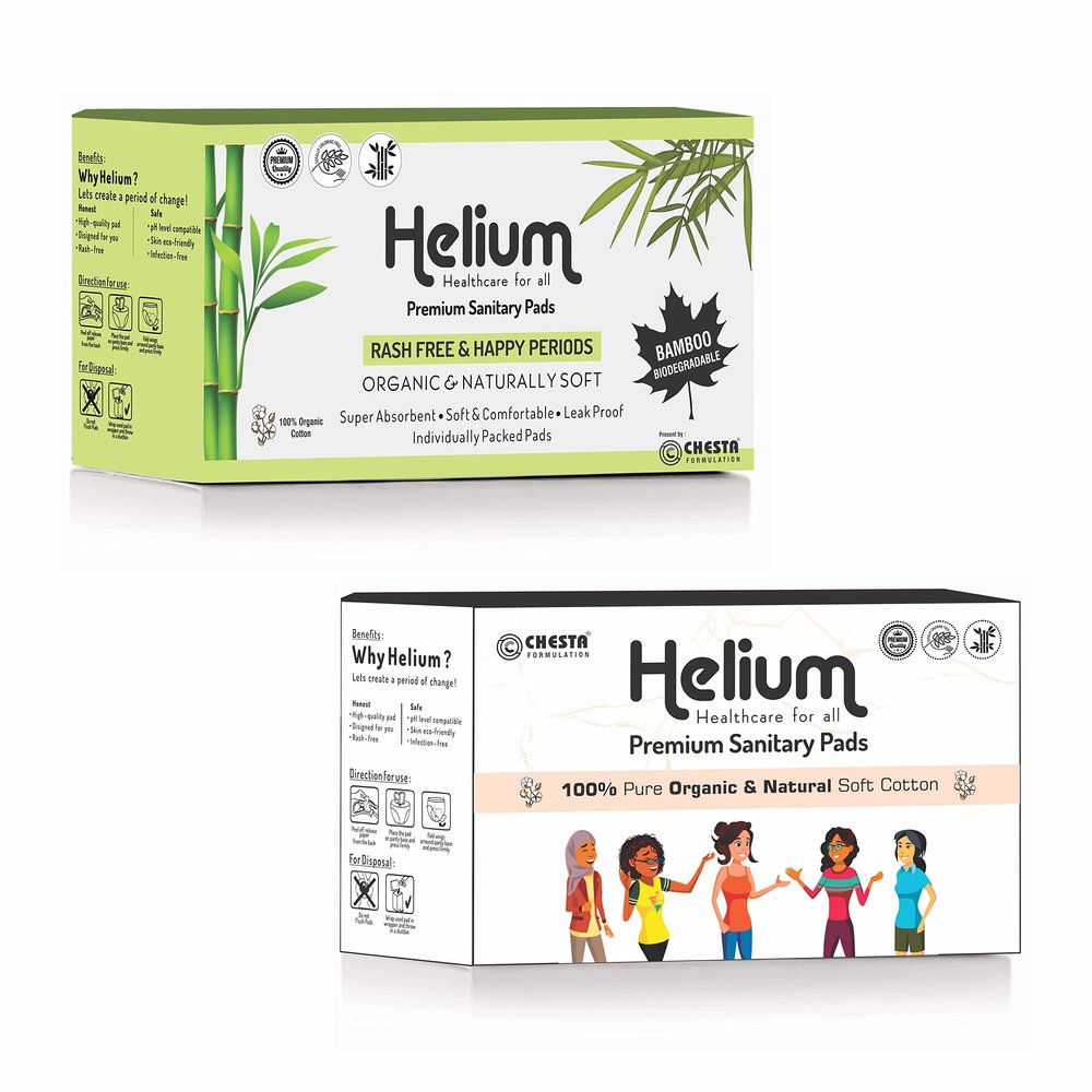 CHESTA FORMULATION Helium Bamboo+Organic Soft Cotton 48 Sanitary Pad For Women|Bamboo Pads 24 Regular+Organic Pads 24 Heavy Flow|Pure Cotton,Full-Day&Full-Night,High Absorbent,Heavy Flow,Extra Long
